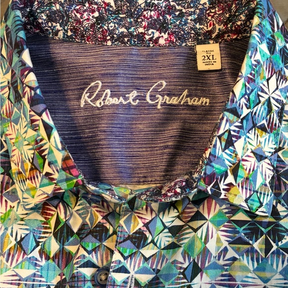 ROBERT GRAHAM Abstract Print Classic Fit Short Sleeve Button Front Shirt 2XL - Picture 6 of 9
